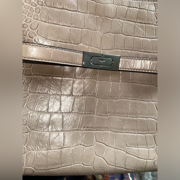 Rare Tory Burch Lee Radziwill Small Double Bag in Croc Embossed brown/shale - Picture 9 of 15